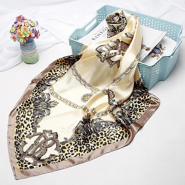 Sidenliknande Sjal Leopardmönster Tema Stor Kvadratisk Mode Wraps Sexig Mönster Halsduk för Kvinnor 35 X 35 Tum