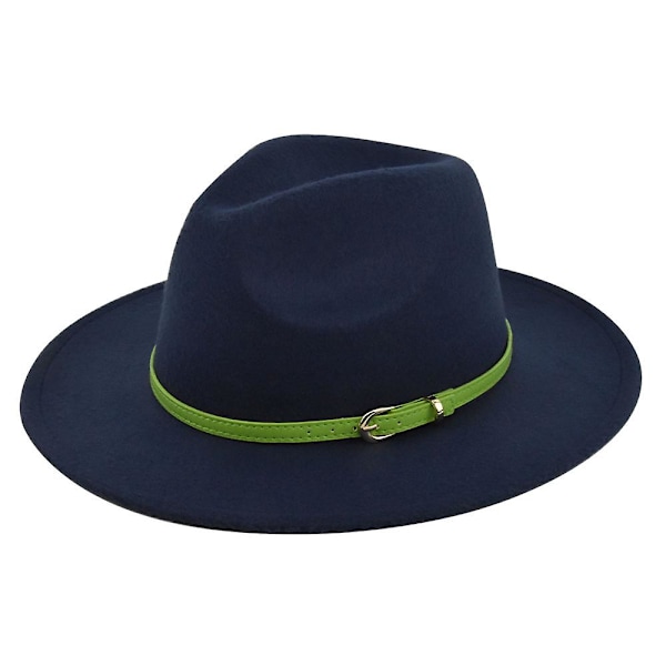 Klassisk Retro Jazz Hat Grøn Bælte Uld Hat Cowboy Hat Retro Sort Uld Flad Skygge Hat