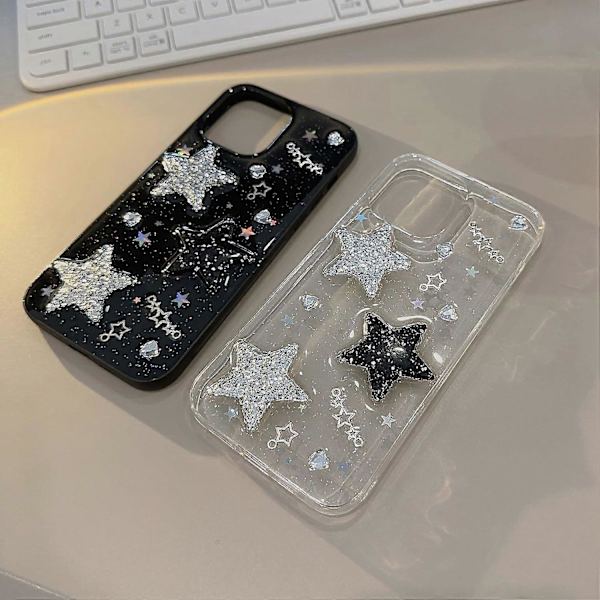 iPhone 13 Skal Bling Stjärnor 3D Hjärtan Diamant Glittrande Stjärna Glitter Y2K Spark Lyxig Flickig Estetisk Personlig Design för Kvinnor