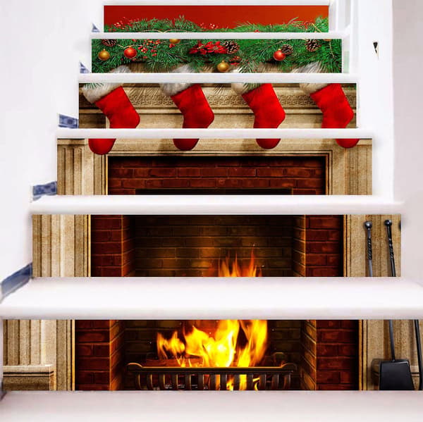 3D Julgran - 100 cm x 18 cm - 7-pack med Presentaskar Självhäftande Trappstegsdekaler Julfest Heminredning
