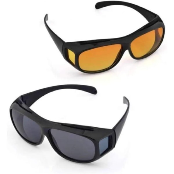 Paket med 2 nattsynsglasögon för förare, för personer som bär glasögon,  tonade polariserande linser, enligt ISO-standard, svart/gul 349c | Fyndiq