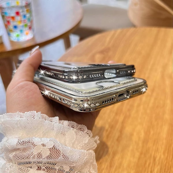 Pläterad Plånboksfodral för iPhone 13, Bling Glitter Diamant Kortinnehavare Kameraskydd Lyxigt Fodral + 2* , Kortfack Elegant