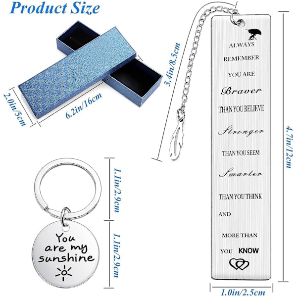 2 st inspirerande bokmärken med nyckelring för kvinnor och män, uppmuntrande metallbokmärken med utsökt låda för bästa vänner dotter son födelsedag