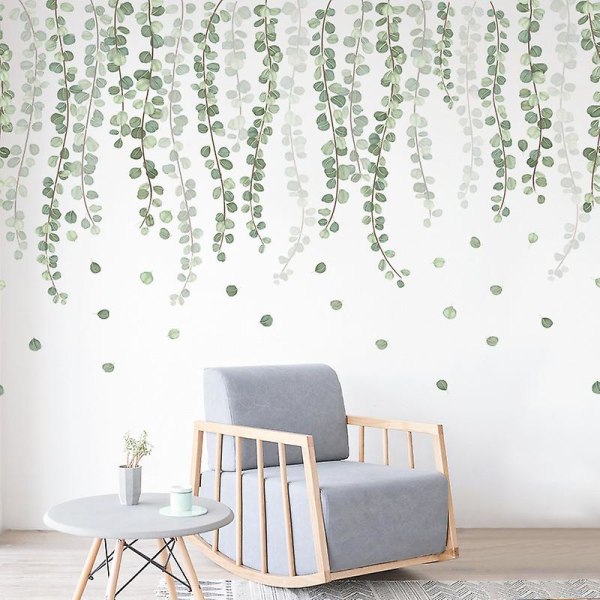 WABJTAM Hengeplante String of Pearls Vine Leaves Veggklistremerker, Fjerning av akvarell Grønne planter Tapetklistremerker, Skrell og lim DIY Art Mural for