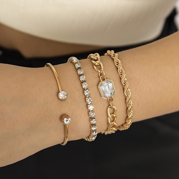 4PC Kulta Cuff Bangle Rannekoru Sarana Rannekoru Kulta Cuffs Naisten Rannekoru