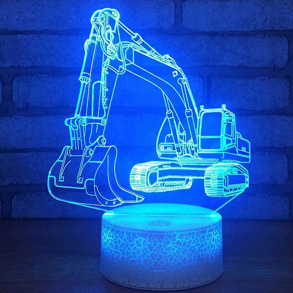 Grävmaskin 3D LED Optisk Illusionssensor Nattlampa Med Smart Touch & Fjärrkontroll 7 Färgförändringsfunktion Atmosfärslampa För Jul Thanksgiving