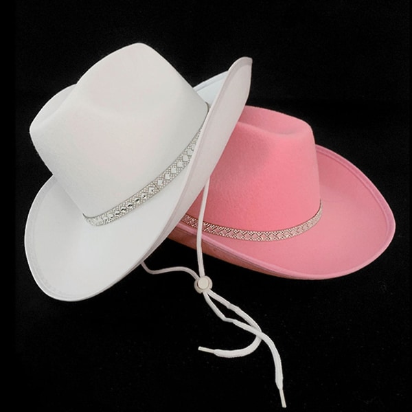 Western Style Rhinestone-dekor Cowboyhatt i filt Cowgirl Cosplay-festtilbehør (rosa)