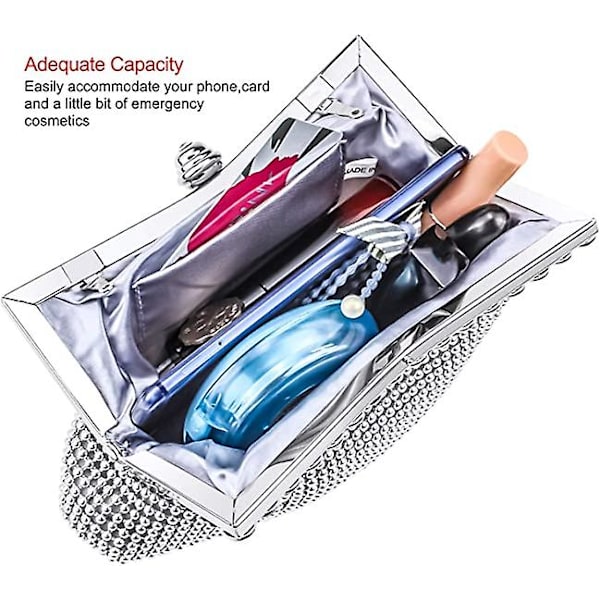 Aften Clutch Bag Bryllup Fest Håndveske Nattveske med Kort og Lang Kjede (Sliver)