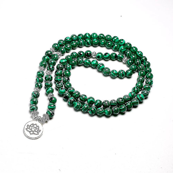 Tibetansk 108 Mala Armband Malakit Sten Pärlor Armband Yoga Lotus Om Buddha 6 Mm