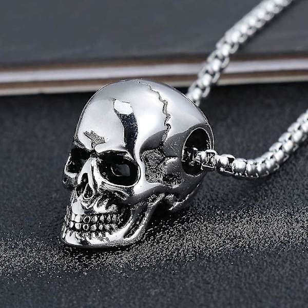 Kraniet Hoved Vedhæng Halskæde Rustfrit Stål Gotisk Punk Choker Kæde Til Mænd