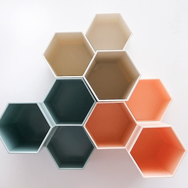 Hexagonal Plast Pennfodral Förvaringslåda Skrivbord Pensel Förvaringslåda 12 X 6,3 Cm Beige
