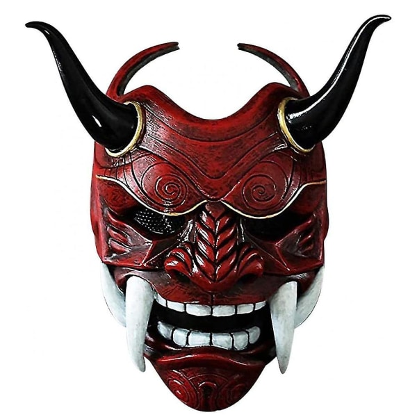 Halloween Masquerade Cosplay Fancy Dress Festkostyme rekvisitt Samurai Oni Latex Mask Hodeplagg（Rød）