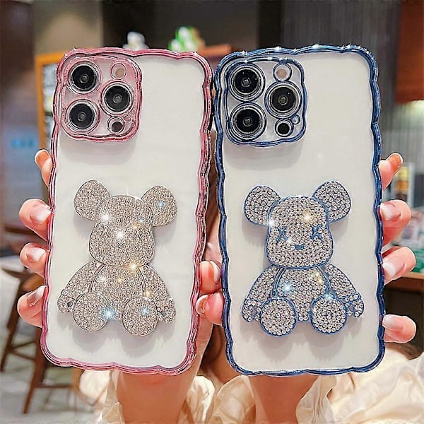 iPhone 13 Telefonfodral Teddy Candy Bear Kawaii Glittrande Diamant Söt 3D Galvaniserad Vågkant Mjuk TPU Stötsäker för Kvinnor och Flickor-A30170A
