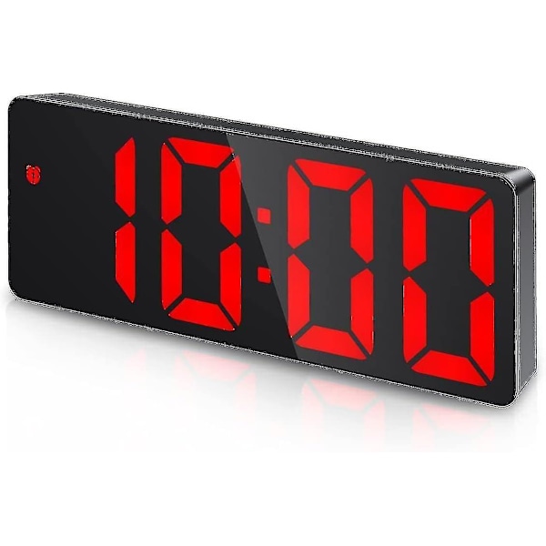 Digital väckarklocka, larmtemperatur och datumvisning med LED-display, röststyrning, USB/batteridriven - Röd digital