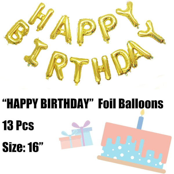 Grattis på födelsedagen Banner Ballonger Set Barnfest Dekorationer Kit (guld)