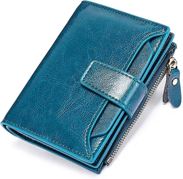 Be_blue Dam Liten Plånbok Äkta Läder Bifold Kompakt RFID-skydd Liten Damplånbok
