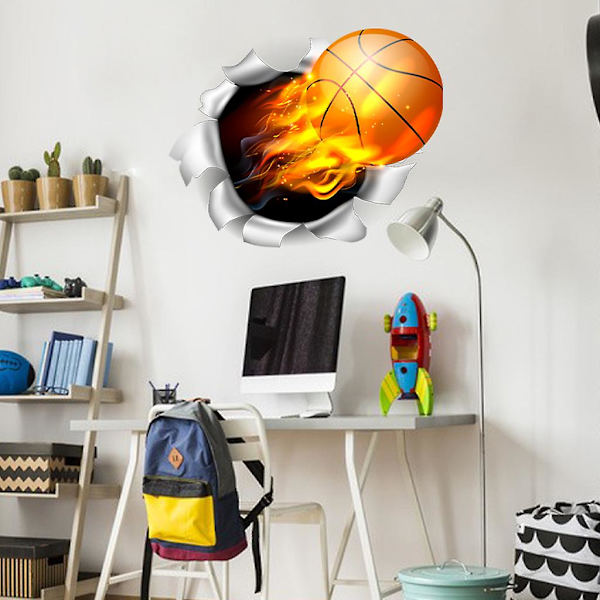 Basketball veggklistremerke 3D selvklebende flyttbar bryte gjennom veggen vinyl veggklistremerker Ball is Life veggklistremerke Dunk silhuett klistremerker Basketbal
