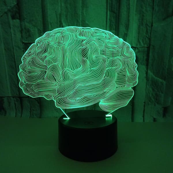 Hjerneform 3d Illusion Lampe 7 Farve Tryk Switch Akryl Skrivebordslampe