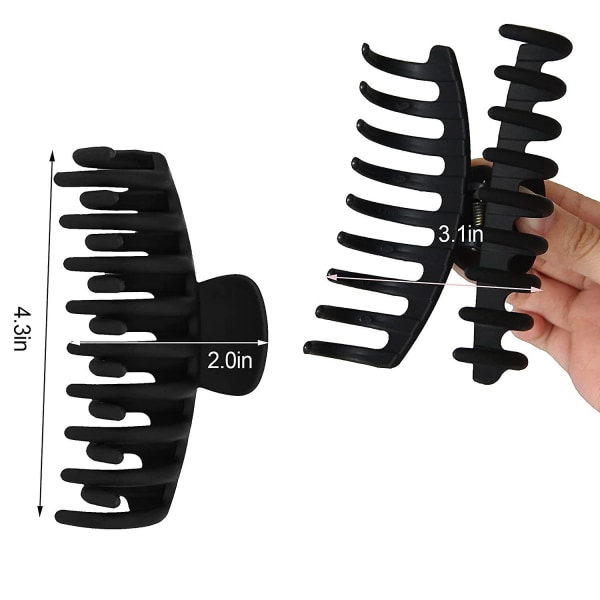 2-pak store hårklemmer Anti-slip store klo-klemmer til damer og pigers hår, stærkt hold greb hårtilbehør 4\" (sort)