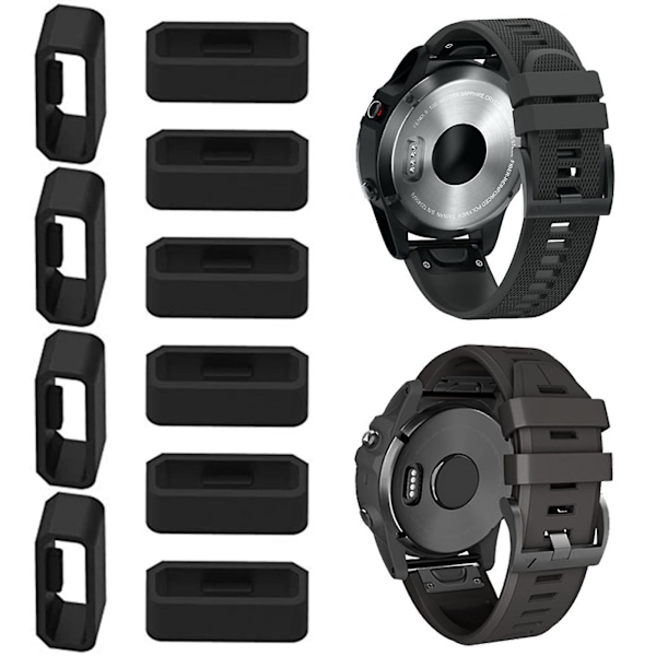 10 st Klockbandsringar 18/20/22/26mm Mjuk Silikon Ersättningsklockbands Spänne Loop Hållare Hållare Kompatibel Garmin Fenix 6x 6s (D, Svart)