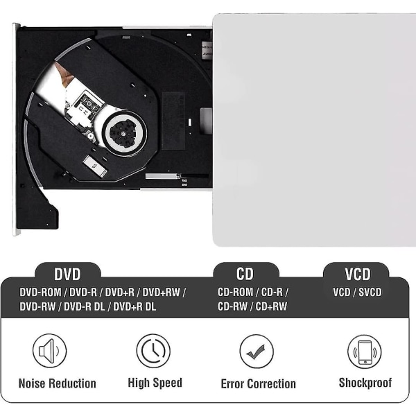 Ekstern Cd/dvd +/-rw Drive Usb 2.0 Type-c Premium bærbar DVD Cd Rom