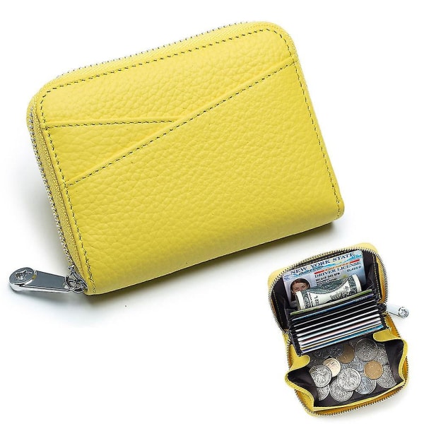 Estävä nahkainen vetoketjukortti lompakko case (keltainen)