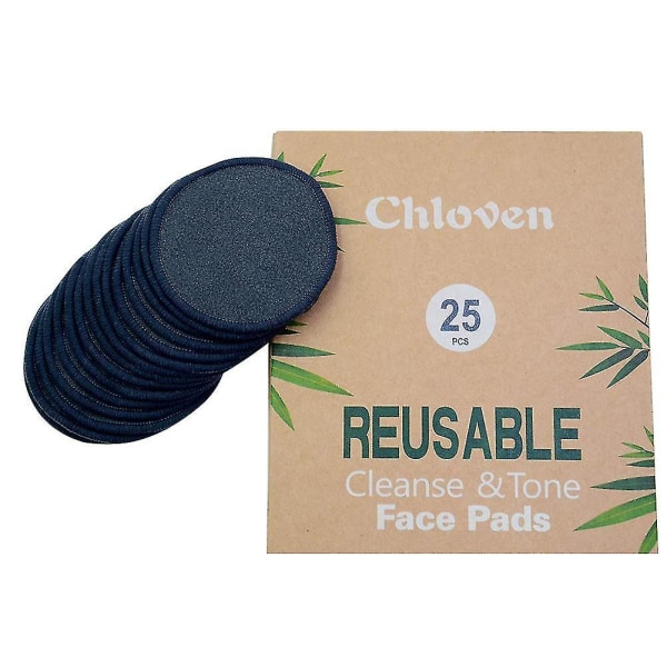 25 Pack Charcoal Bambus Genanvendelige Makeup Remover Pads - Økologiske Bambus Genanvendelige bomuldsrunder, der er kompatible med toner, vaskbare, miljøvenlige puder, kompatible