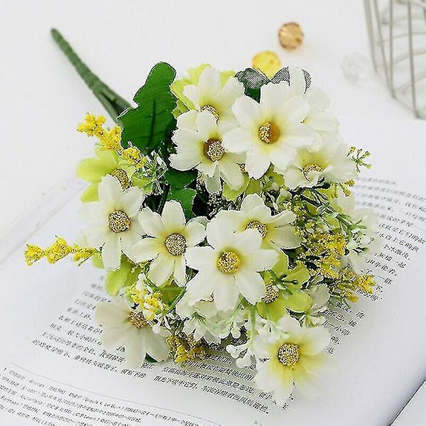 (vit Grön-2 st) 28 huvud konstgjorda sidenblommor Daisy Bunch