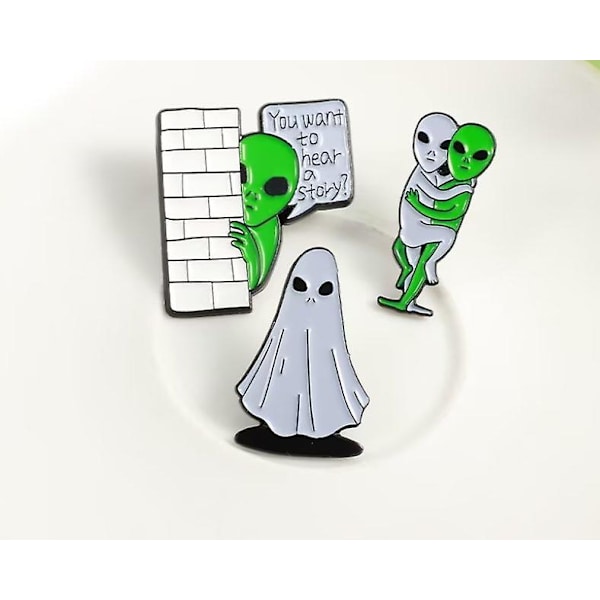 GHYT 3-pak Grøn Alien Emallje Reversstift