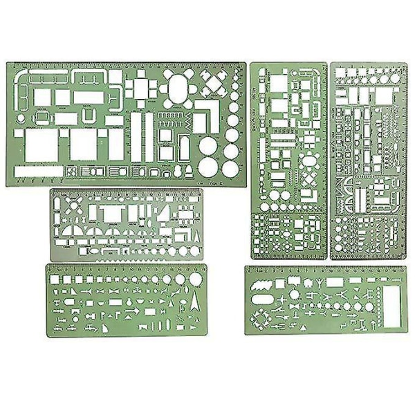 6 stykker plastik måleskabeloner Byggekompatible med arbejde Stencils Geometriske tegnelinealer kompatibel med kontor og skole, grøn