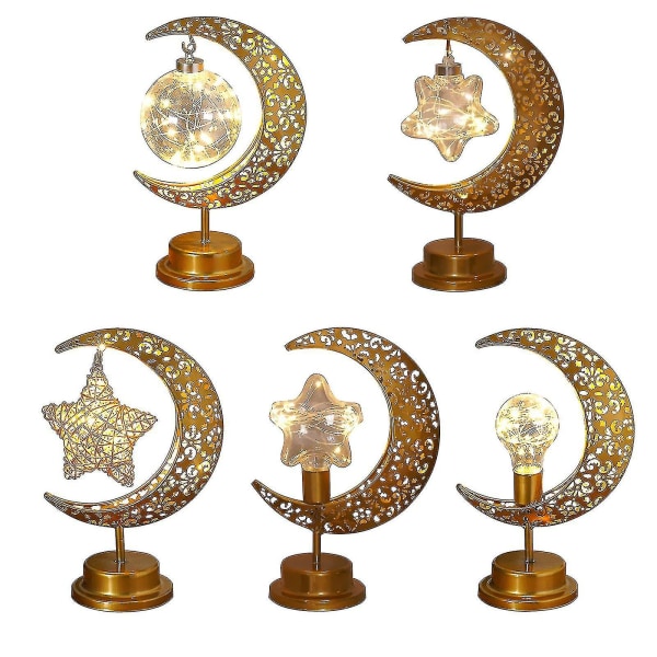 Eid Mubarak trænatlys Led Moon Star Ramadan Mu Islam dekorationer（Moon ball krog stil）