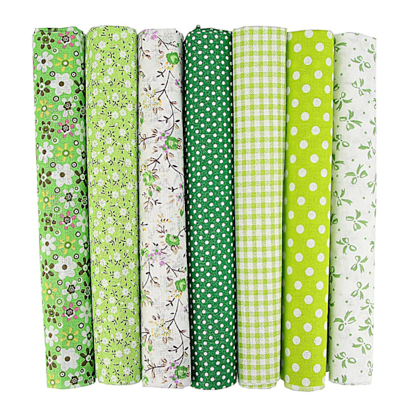 7-pack Diy Ljusa Färgade Patchwork Tyg Bomull Vackert Blommönster Sytyg För Hem Mengxi（Grön, 25 cm）
