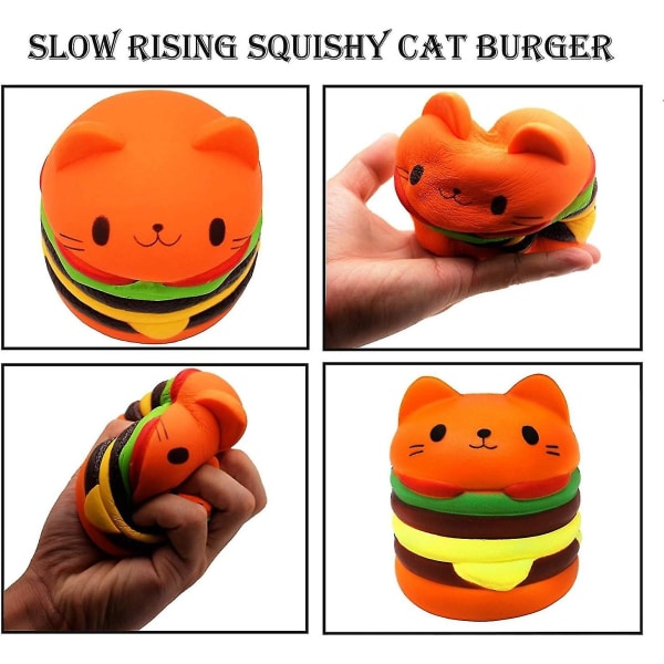 (Cat Burger) Langsomt stigende Squishy leker, Jumbo Squishies Pack Prime Slow Rising Duftende Squishies Squeeze myke leker Stress Reliever Gaver til barn og A