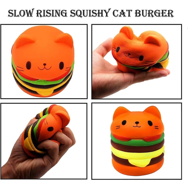 (Katteburger) Langsomt stigende squishy legetøj, Jumbo Squishies Pack Prime Langsomt stigende duftende Squishies Squeeze bløde legetøj Stressaflastningsgaver til børn og A