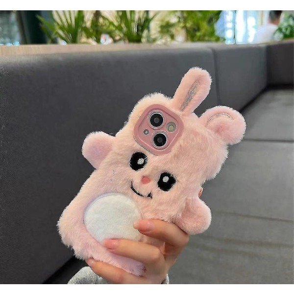 Söt Plysch Bow Bunny Phone case För Iphone 14 Plus (rosa)