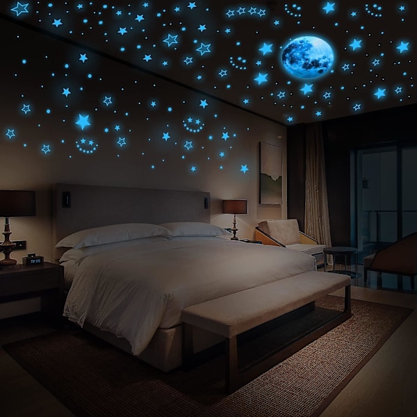 1003 Luminous Dekaler, Glow In The Dark Måne Och Stjärnor Väggdekal, Luminous Väggdekaler För Barn Vuxna Sovrum Tak Dekoration