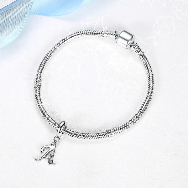 925 Sterling Silver Berlocker Bokstav Alfabet A-Z hänge Pärlor Passar Pandora Armband Halsband Gör-det-själv smycken för kvinnor（F）