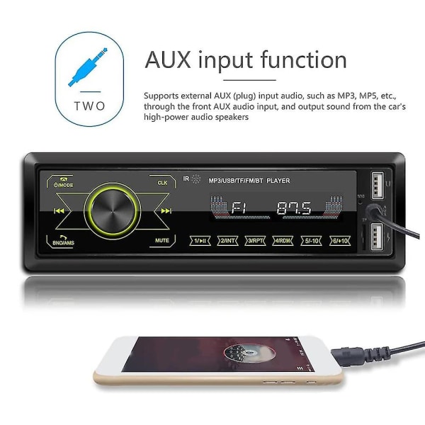 Bilstereo Bluetooth berøringsskjerm Bilradio Bluetooth 4x60W 7 farger 2USB/SD/AUX Håndfri Bluetooth 87.5-108M