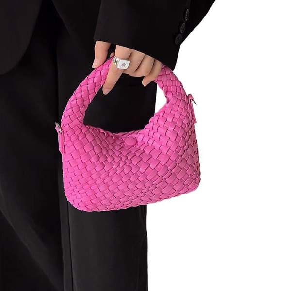Barbie-Pink Woven Bag PU-vävd väska Satchel Crescent Pack Läderhandväska（Barbie Pink）