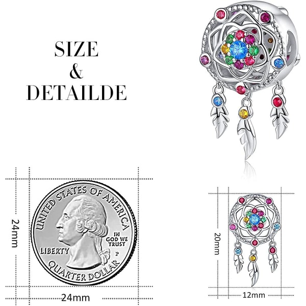 Women's Moments Spiritual Dreamcatcher Charm Bead 925 Sterling Silver Charm Bead Fit Pandora armband, present med smyckeskrinColorful Dream Catcher