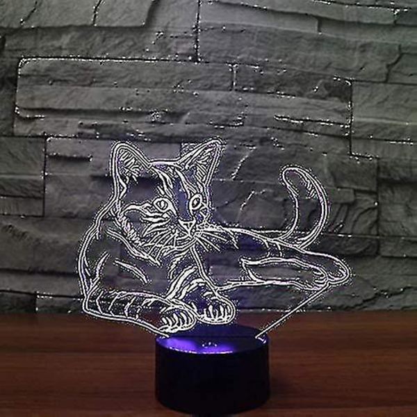 3D Nattlampa Katt Djur Touch Bord Optisk Illusion Lampor 7 Färgförändrande Ljus Heminredning Jul Födelsedagspresent