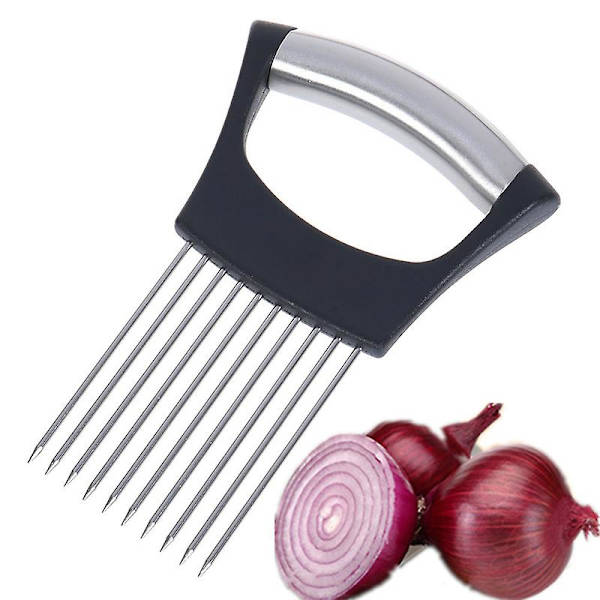 Rostfria lökskärare Hållare Grönsak Tomat Strimlare Köksredskap för Skivning Kött Ost Block Pin Needle