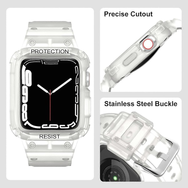 Robust armband med fodral kompatibelt med Apple Watch 45mm 44mm, Fullt skyddande stötfångare och armband för iWatch SE Serie 7 6 5 4