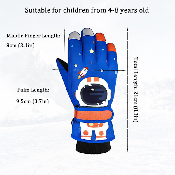 Vinterskidhandskar för barn Blå Vattentäta Halksäkra Pekskärm Plyschfodrade Termiska Snowboardhandskar för barn Pojkar 4-8 år