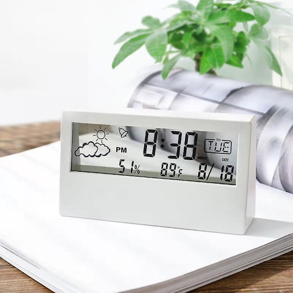Digitalt rejsevækkeur - Foldbar kalender & temperatur & timer LCD-ur med snooze-tilstand - Stort taldisplay, batteridrevet - Kompakt Des