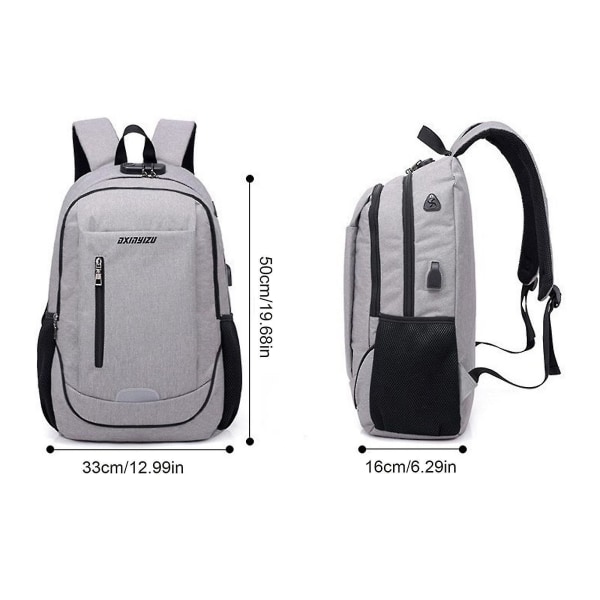 Business Travel Laptop-rygsæk, vandafvisende slank bærbar taske med USB-opladningsport til mænd, kvinder - Snngv（grå）