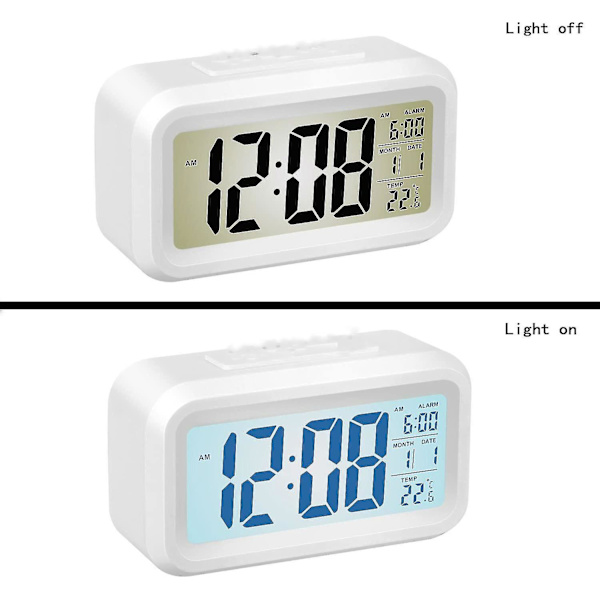 Smart LED-väckarklocka Kreativ digital skärm Stor elektronisk kalender Vit med temperaturbelysning