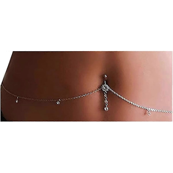 Hängande Kristall Navelpiercingar för Kvinnor och Flickor - Stål Böjd Navel Barbell med Bling Kristaller Kroppssmycken