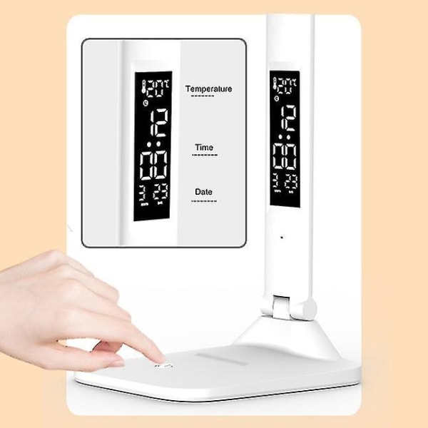 Skrivebordslamper Usb Dimbar Touch Sammenleggbar Bordlampe Med Kalender Temperatur Klokke Nattlys For Study Leselampe（A289）