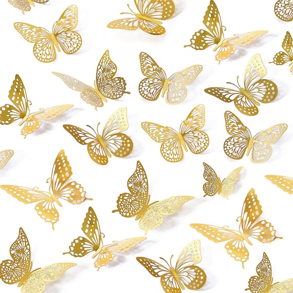 3D Butterfly Wall Decor, Gold Butterfly Decorations Removable Wall Stickers Room Decor (Gold)